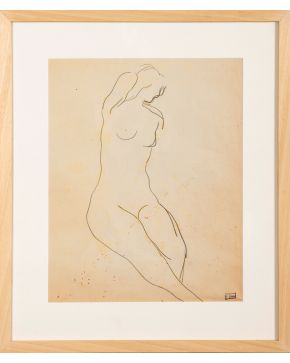 67-FRANCISCO BORES (Madrid 1898-París 1975)  “Desnudo sentado”  Lápiz sobre papel  Firmado sello  Medidas: 42 x 34 cm. 