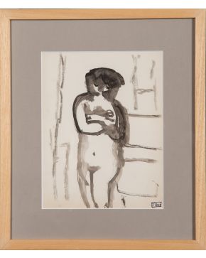 36-FRANCISCO BORES (Madrid 1898-París 1975)  “Desnudo”  Acuarela sobre papel  Firmada con sello húmedo F.Bores  Medidas: 29 x 22