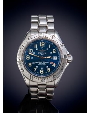 870-BREITLING"" MODELO SUPEROCEAN. RELOJ DE PULSERA CON CAJA Y BRAZALETE EN ACERO. MOVIMIENTO AUTOMÁTICO. Esfera azul con