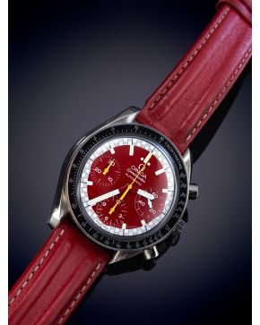 871-OMEGA"" SPEEDMASTER. RELOJ DE PULSERA DE COLECCIÓN. CAJA EN ACERO, MOVIMIENTO AUTOMÁTICO. Esfera roja y blanca al igu