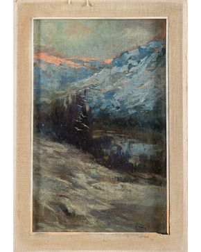 2127-JUAN CARDONA (Tortosa, 1877 - Barcelona, 1958) Paisaje"" Óleo sobre lienzo adherido a tabla Firmado Medidas: 37,4 x 24,5 cm.""