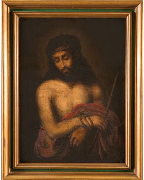 2215-ESCUELA ESPAÑOLA S.XIX Ecce Homo"" Óleo sobre lienzo. Medidas: 81,5 x 60 cm""