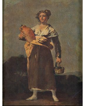 2155-COPIA FRANCISCO DE GOYA. S. XIX. La aguadora"" Óleo sobre lienzo. Original en el Museo de Budapest. Medidas: 24 x 18 cm""