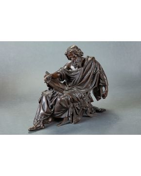 2238-ALBERT ERNEST CARRIER-BELLEUSE (Francia, 1824 - 1887) Arquímedes"" Escultura en bronce patinado, firmada ""CARRIER"". Medidas: 36x13x45 cm