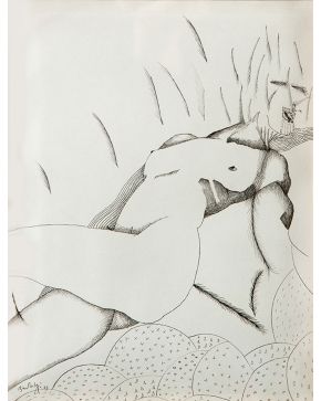 2039-RAFAEL BARTOLOZZI (Pamplona 1943-Tarragona 2009) Desnudo"". 1975  Tinta sobre papel  Firmado y fechado 1975 Medidas: 26 x 20 cm.   Proce