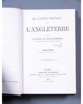 2521-CHARLES FORBES RENÉ DE MONTALEBERT (1810-1870). De l'avenir politique de l'Angleterre. Ex libris del político, historiador y diputado 