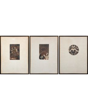 336-FRANCISCO TOLEDO (México D.F. 1940-Oaxaca de Juárez 2019) Figuras"" Lote de 3 aguafuertes  y punta seca sobre papel  Firmados a lápiz Man