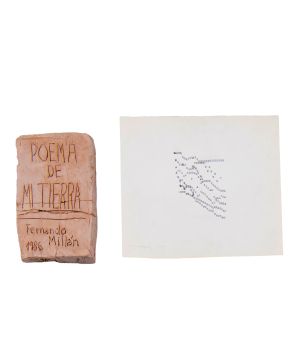 200-FERNANDO MILLÁN (Villarrodrigo 1944). Poema de mi tierra"". 1986. Bloque de Barro cocido con escritura. Firmado, titulado y fechado 1986.