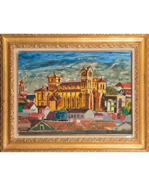 56-BENJAMÍN PALENCIA (Barrax 1894-Madrid 1980)  “Basílica de San Vicente de Ávila”. 1947  Óleo sobre lienzo  Firmado y fechado 1947  Medidas