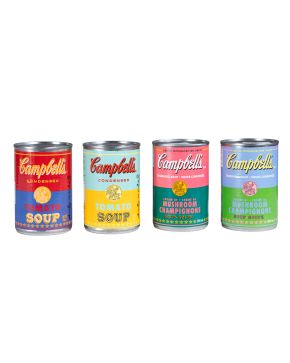 324-D'APRES ANDY WARHOL (Pittsburgh 1928 - Nueva York 1987)  Campbell's Tomato Soup"". 2003 Lote de 4 Latas de sopa de tomate Campbell Firma 