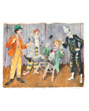 14-ISTVÁN BIAI-FÖGLEIN (Besztercebánya, Hungría 1905-Budapest 1974) Clowns"".  Óleo sobre lienzo Firmado Medidas: 61 x 81 cm.""