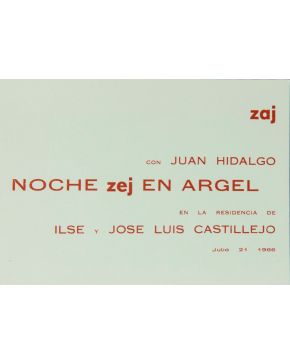 190-ZAJ (1964-1996). Con Juan Hidalgo, Noche Zej en Argel en la residencia de Ilse y José Luis Castillejo"". 21 julio 1966. Tarjeta de cartón