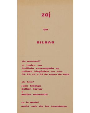 165-ZAJ (1964-1996). zaj en Bilbao"". Instituto Vascongado de Cultura Hispánica, Bilbao 25-28 enero 1968. Tarjeta plegada. 25 x 12,5 cm. ""