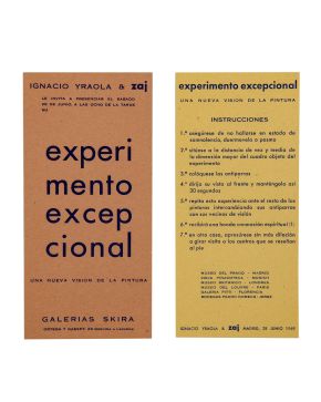 164-ZAJ (1964-1996). Experimento excepcional"". Ignacio Yraola, Galerías Skira, Madrid 28 junio 1969. Lote de 2 tarjetas impresas por ambas c