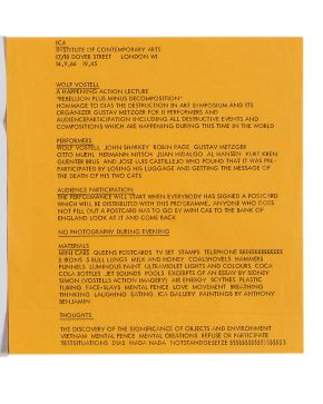 258-ICA. Institute of Contemporary Arts. 14 septiembre 1966  1 hoja, 20.3 x 22 cm 