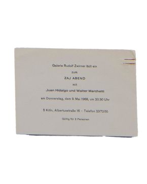 177-ZAJ ABEND Galerie Rudolf Zwirner 9 mayo 1968. 2 invitaciones. 14.6 x 10. 4 cm y 14. 8 x 21 cm 