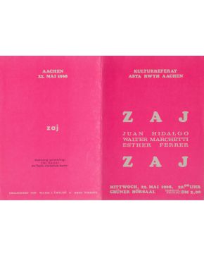 171-ZAJ IN AACHEN Kulturreferat Asta Rwth, Grüner Hörsall  22 mayo 1968. Invitación, díptico 21 x 29.5 cm. 