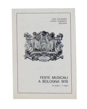 262-FESTE MUSICALI a Bologna  Bolonia, del 26 de junio al 5 de julio de 1978. Tríptico 16 x 33 cm. Programa del festival en el que se incluy