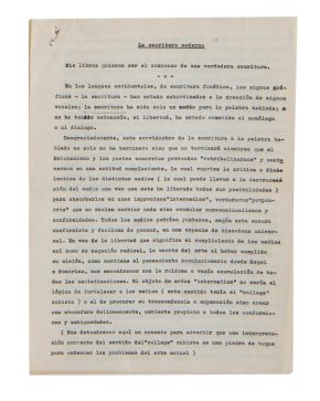 282-JOSÉ LUIS CASTILLEJO (Sevilla 1930-Houston 2014). La Escritura Moderna"" Texto mecanografiado con correcciones del propio Castillejo. Die