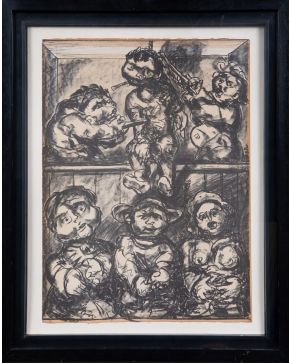 308-JOSÉ OTERO ABELEDO, LAXEIRO (Lalín 1908-Vigo 1996) "Figuras" Litografía sobre papel Firmado a lápiz Numerado VIII/XXV Medidas: 50 x 36 cm