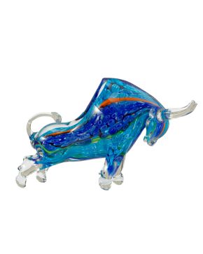 317-MURANO, VENECIA Toro azul"".  Figura en cristal de Murano, Venecia Medidas: 21,5 x 34 x 9cm.""