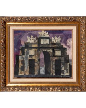 9-FRANCISCO ECHAUZ (Madrid 1927-2011) Puerta de Toledo"", 1961 Acrílico sobre lienzo Firmado, fechado y titulado ""Puerta de Toledo 1961"" Medi