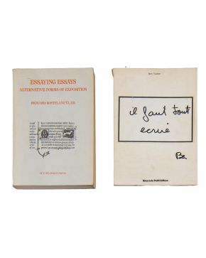 243-Lote de 4 libros de arte experimental: -RICHARD KOSTELANETZ (1940), Essaying Essays. Alternative forms of exposition"", 1975. Ed. Out of 