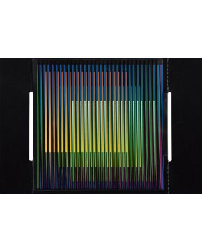 142-CARLOS CRUZ-DIEZ (Caracas 1923) Chromointerference Manipulable"". 2011 Serigrafía y plexiglas en estructura articulada de cartón Al dorso