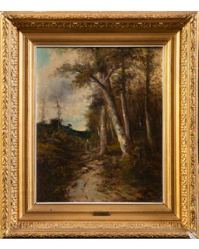 2056-PAUL ARMANDI, S. XIX Camino en el bosque"" Óleo sobre lienzo.  Firmado.  Medidas: 50 x 60 cm.""