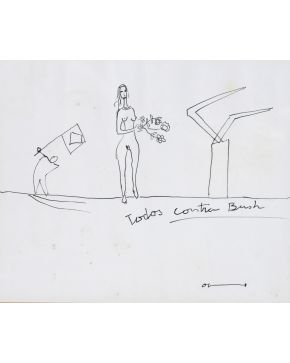 320-OSCAR NIEMEYER (1907 - 2012) Todos contra Bush"", 2003 Dibujo a tinta Medidas: 19 x 22 cm.  ""