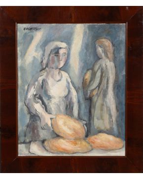 24-MANUEL COLMEIRO (Chapa, Silleda, Galicia 1901-Salvaterra do Miño 1999)  Panaderas"". 1965 Óleo sobre lienzo F