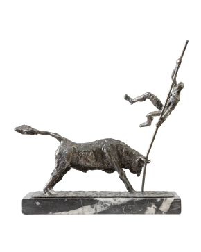 229-MANUEL LÓPEZ (Toro, Zamora 1964) Salto de la garrocha según Goya"".  Bronce sobre peana de mármol Firmada 