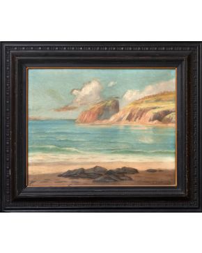 451-JAUME MINGUELL i MIRET (Tárrega, 1922-1991) Cala de Blanes"" Óleo sobre tabla. Medidas: 52 x 66 cm.""