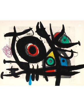 262-JOAN MIRÓ (Barcelona 1893-Palma de Mallorca 1983) Oiseaux destructeur"". 1969 Aguafuerte y aguatinta con carbor