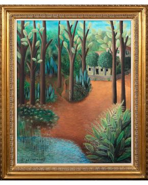 42-OLGA SACHAROFF (Tiflis, Georgia 1889 - Barcelona 1967)  Bosque"" Óleo sobre lienzo Firmado Medidas: 94 x 7