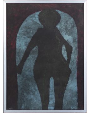 256-RUFINO TAMAYO (Oaxaca de Juárez 1899-México D.F. 1991) Mujer en negro"". 1973 Litografía sobre papel Firmado