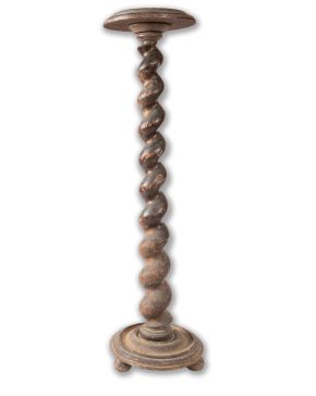 2124-Antiguo pedestal en madera con columna salomónica. Altura: 122 cm. 