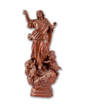 2082-Inmaculada sobre nube con querubines "".  Escultura en terracota patinada. Desperfectos Altura: 55 cm.""